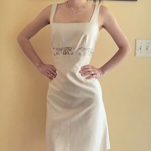 Vintage Ivory Mini Dress with Floral Accent